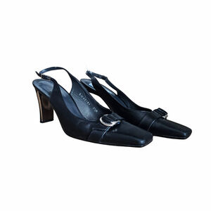 Stuart Weitzman Black Leather Slingback Heels Size 7.5